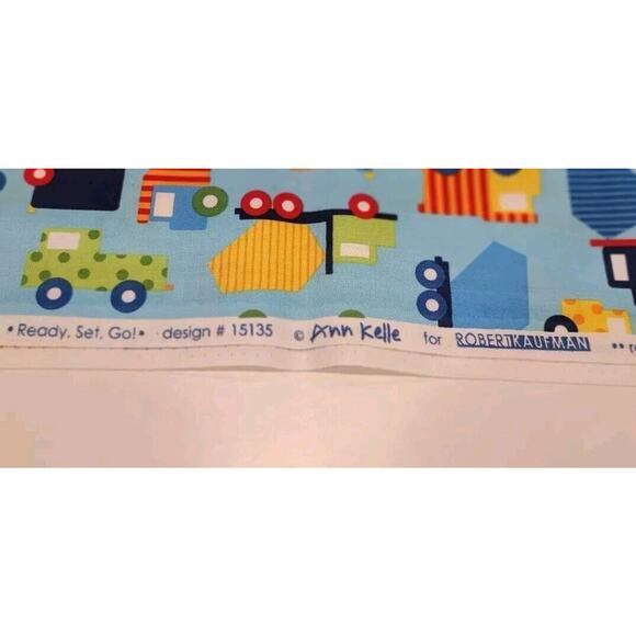 Colorful Construction Truck On Light Blue Cotton Fabric Ready Set Go 1 Yard New - Picture 4 of 4